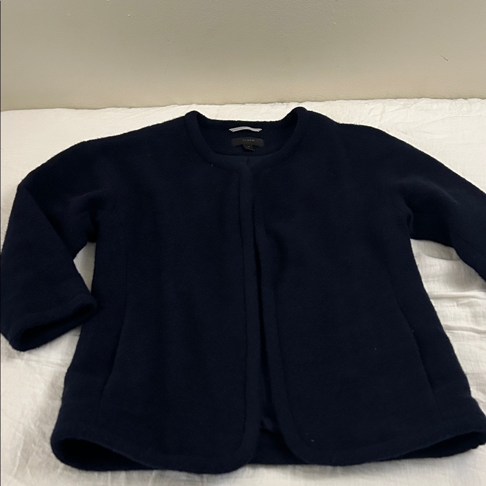 J.Crew Navy Blue Open Front Cardigan Wool blend And 100%Cotton lining